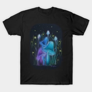 Fireflies and Psychadelic Mushrooms Glowing in the Dark T-Shirt